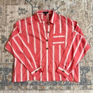 Topshop Coral and White Striped Casual Shirt